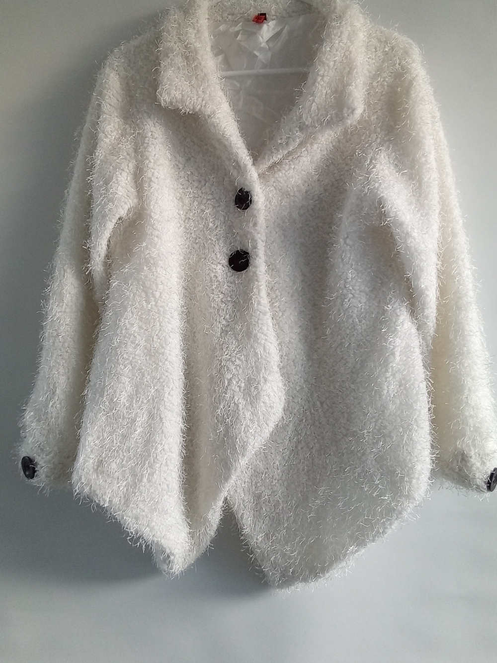 BNE White Fuzzy Shaggy Asymmetrical Button Up Jacket Coat Size XXL